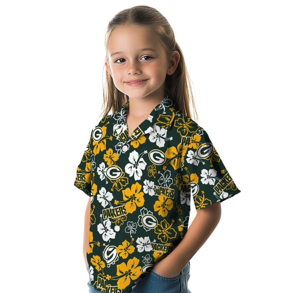 Green Bay Packers Hawaiian Shirt - Hibiscus Flower Design | Hula Hawaiian Shirts