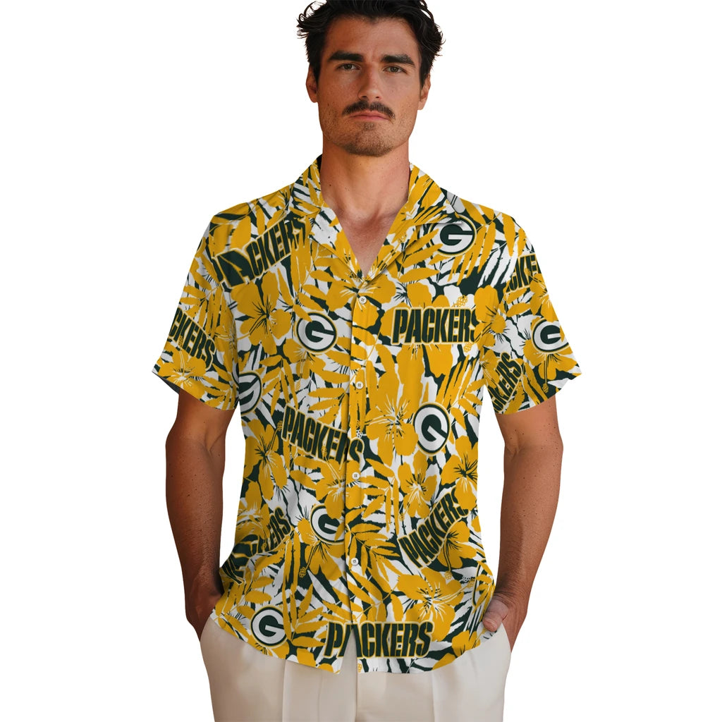 Green Bay Packers Hawaiian Shirt - Hibiscus Overlay | Hula Hawaiian Shirts