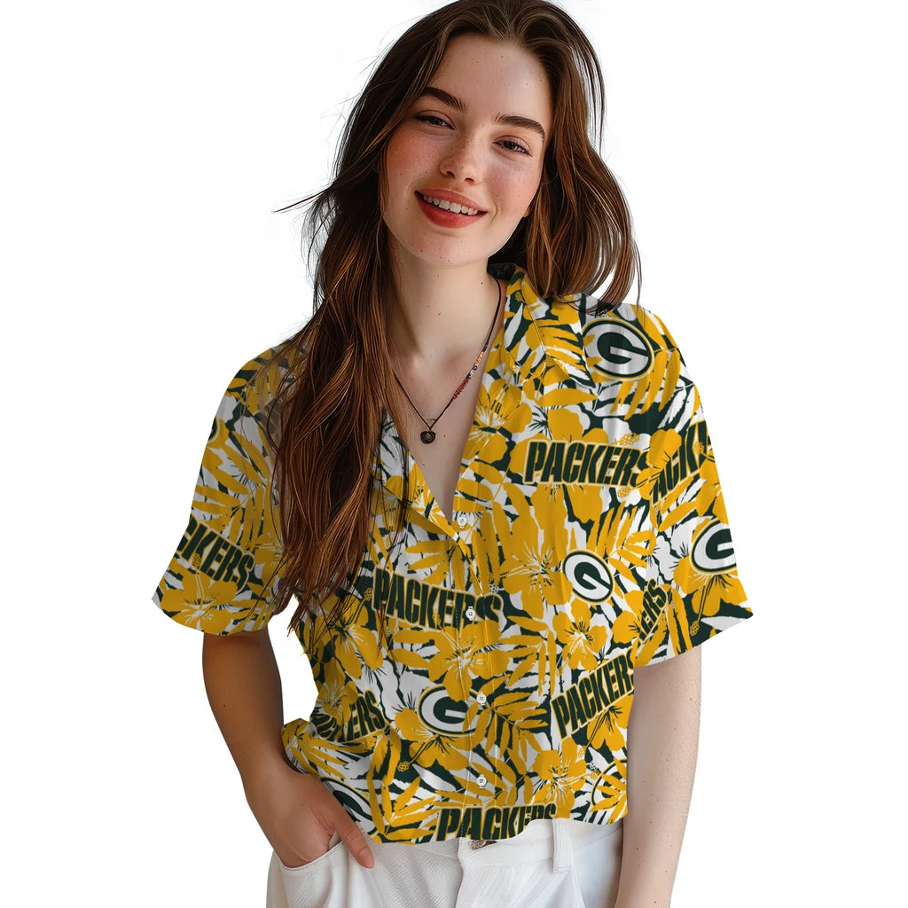 Green Bay Packers Hawaiian Shirt - Hibiscus Overlay | Hula Hawaiian Shirts