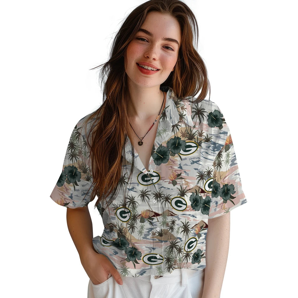 Green Bay Packers Hawaiian Shirt - Hibiscus Seaside | Hula Hawaiian Shirts