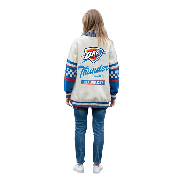 Oklahoma City Thunder "Loud City" Varsity Cardigan – Unisex NBA Fan Knitwear - LeagueLockerGear