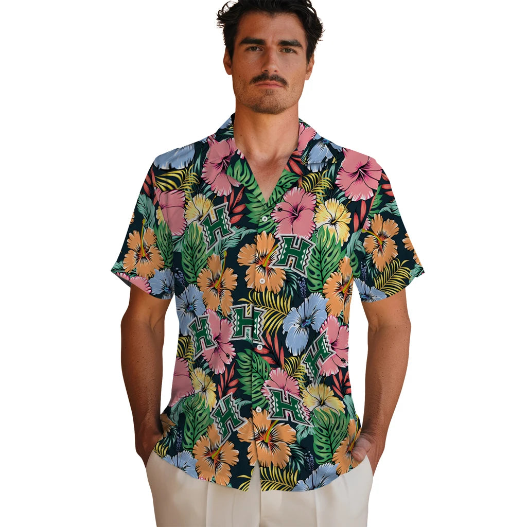 Hawaii Rainbow Warriors Hawaiian Shirt - Brilliant Hibiscus Garden | Hula Hawaiian Shirts