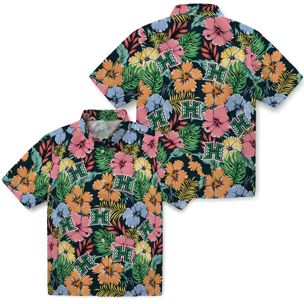 Hawaii Rainbow Warriors Hawaiian Shirt - Brilliant Hibiscus Garden | Hula Hawaiian Shirts
