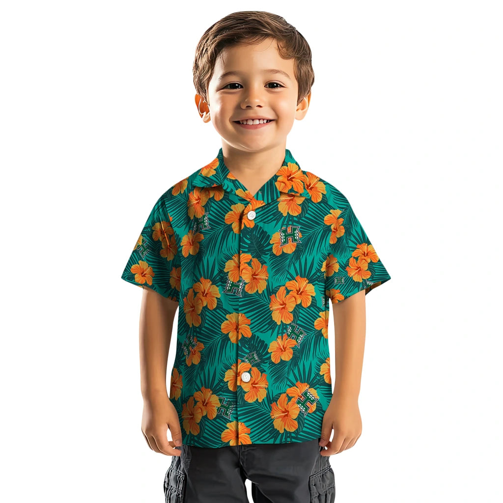 Hawaii Rainbow Warriors Hawaiian Shirt - Hibiscus and Palm Leaves | Hula Hawaiian Shirts