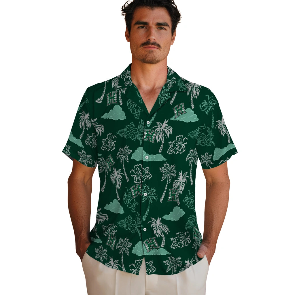 Hawaii Rainbow Warriors Hawaiian Shirt - Palm And Clouds | Hula Hawaiian Shirts