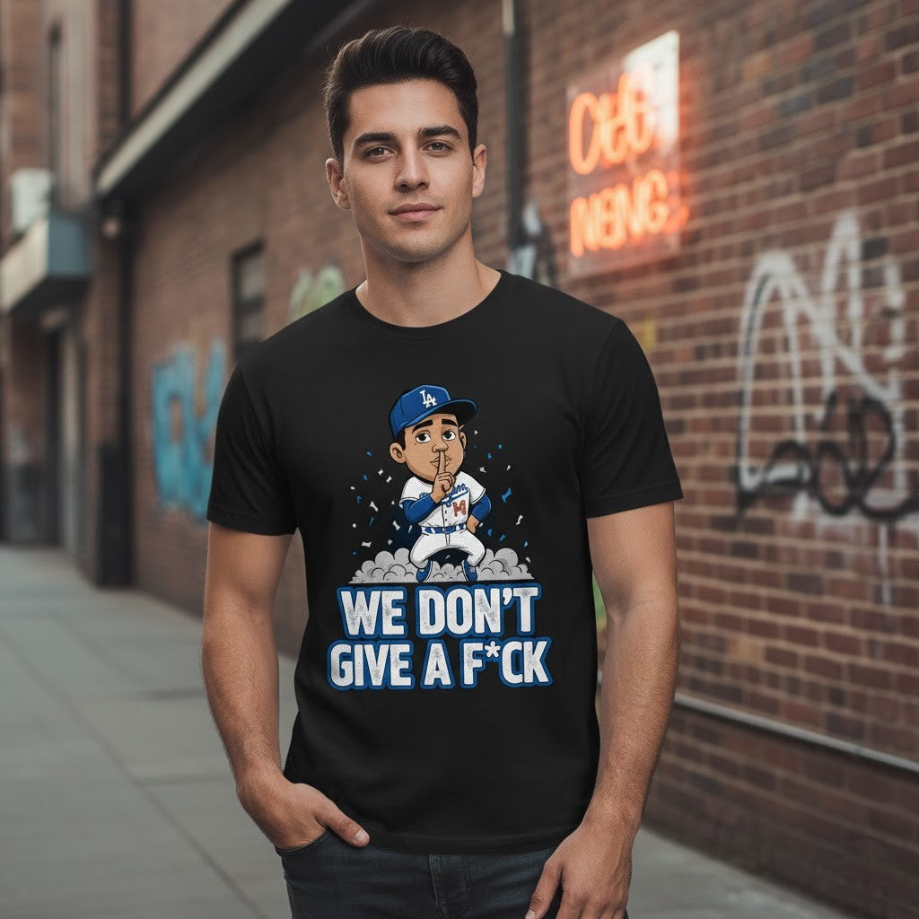 Kike Hernandez Los Angeles Dodgers ‘We Don’t Give A F*ck’ Funny Cartoon Baseball Shirt - LeagueLockerGear