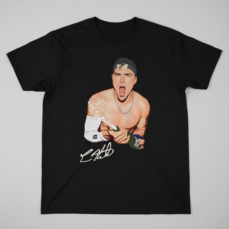 Kike Hernandez Shirtless Los Angeles Dodgers World Series Champions Celebration Shirt with Signature – MLB 2025 Edition - LeagueLockerGear