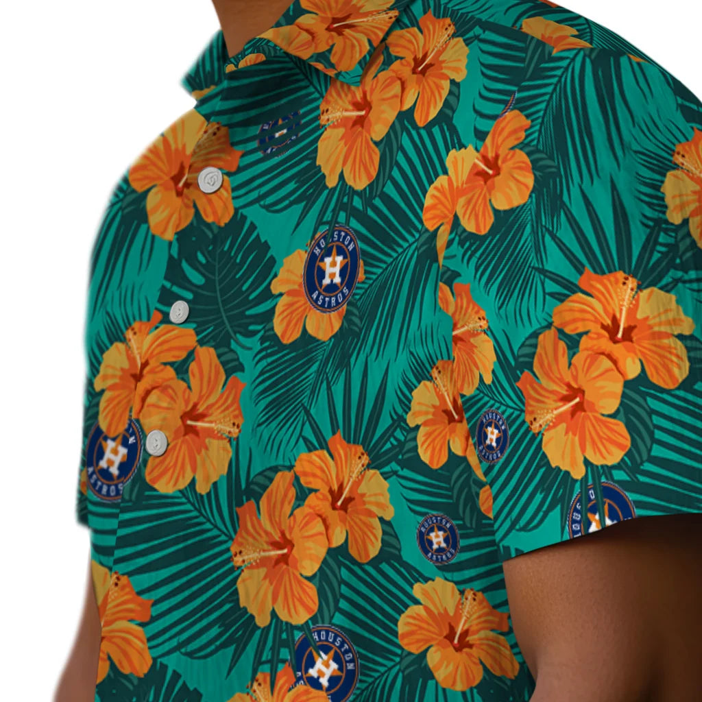 Houston Astros Hawaiian Shirt - Hibiscus and Palm Leaves | Hula Hawaiian Shirts