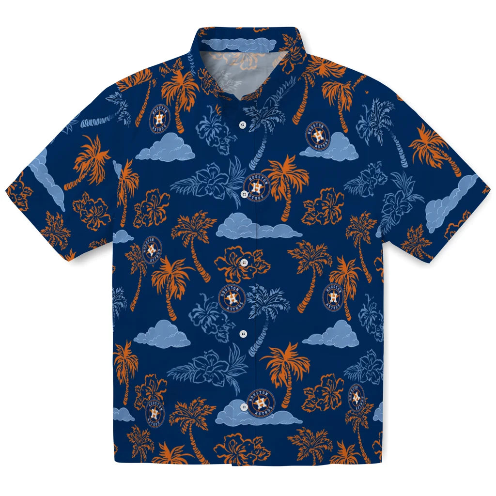 Houston Astros Hawaiian Shirt - Palm And Clouds | Hula Hawaiian Shirts
