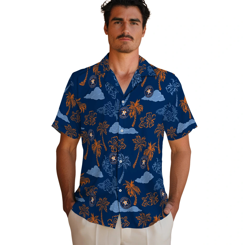 Houston Astros Hawaiian Shirt - Palm And Clouds | Hula Hawaiian Shirts