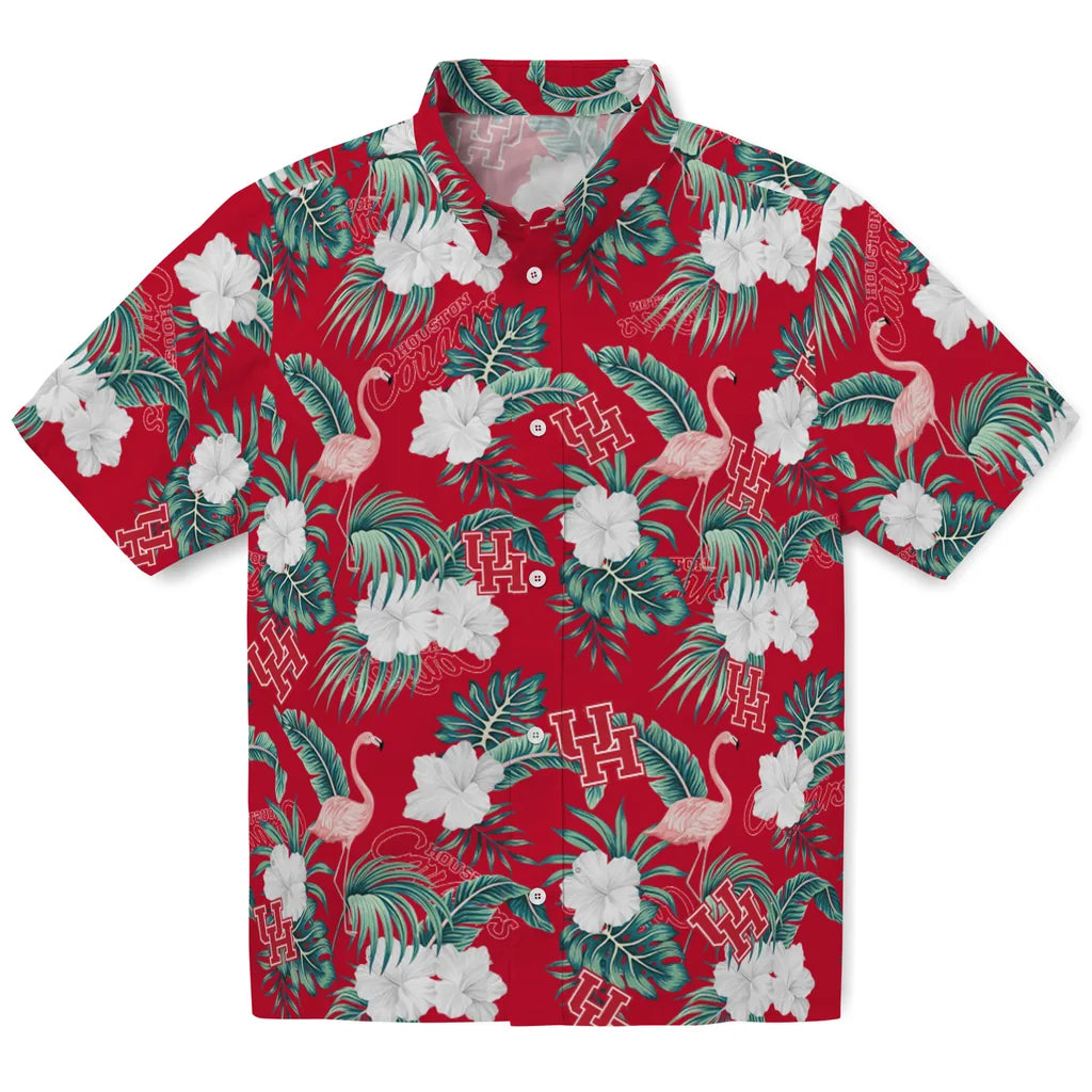 Houston Cougars Hawaiian Shirt - Flamingo and Hibiscus | Hula Hawaiian Shirts