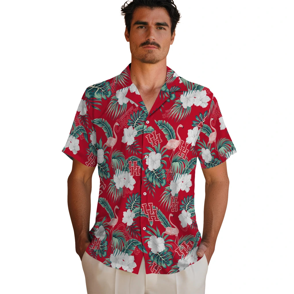 Houston Cougars Hawaiian Shirt - Flamingo and Hibiscus | Hula Hawaiian Shirts