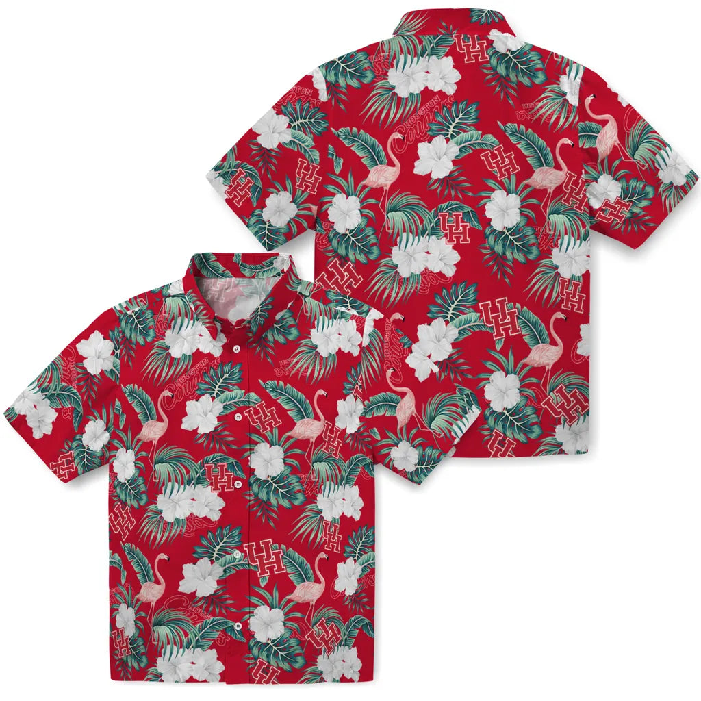 Houston Cougars Hawaiian Shirt - Flamingo and Hibiscus | Hula Hawaiian Shirts