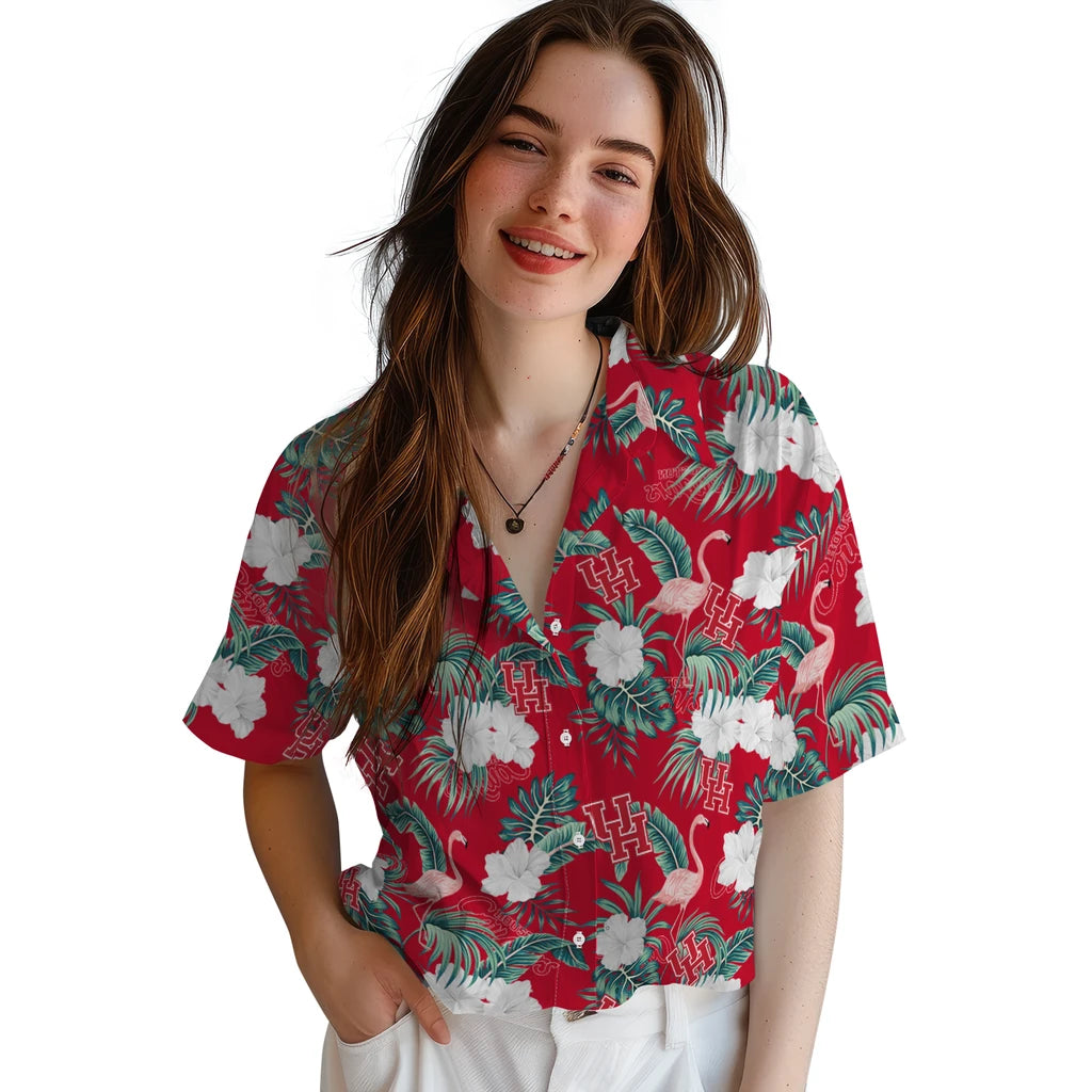 Houston Cougars Hawaiian Shirt - Flamingo and Hibiscus | Hula Hawaiian Shirts