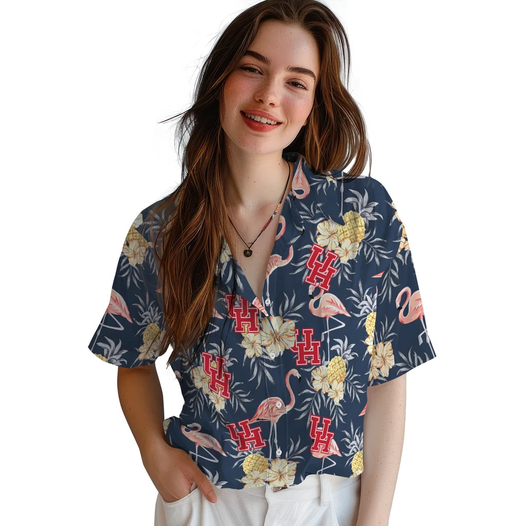 Houston Cougars Hawaiian Shirt - Flamingo Hibiscus | Hula Hawaiian Shirts