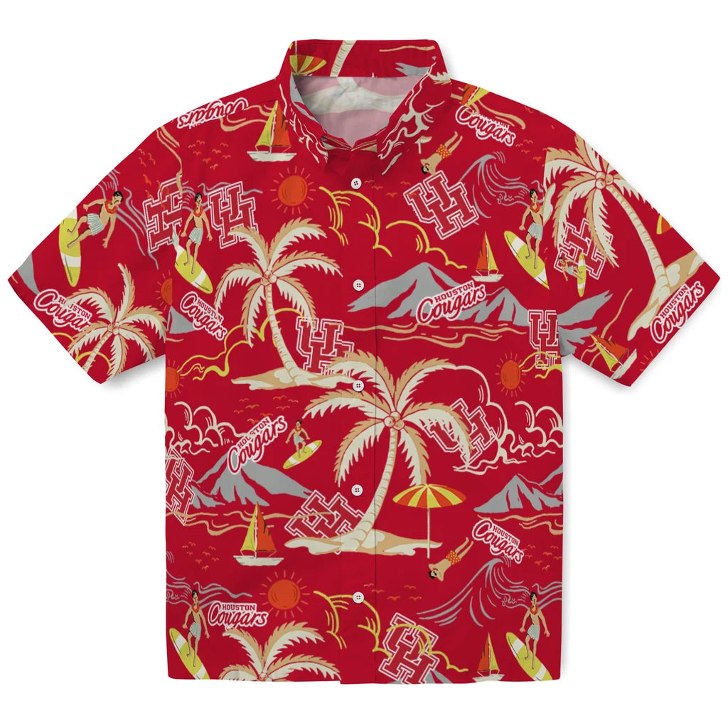 Houston Cougars Hawaiian Shirt - Palm Tree Island | Hula Hawaiian Shirts