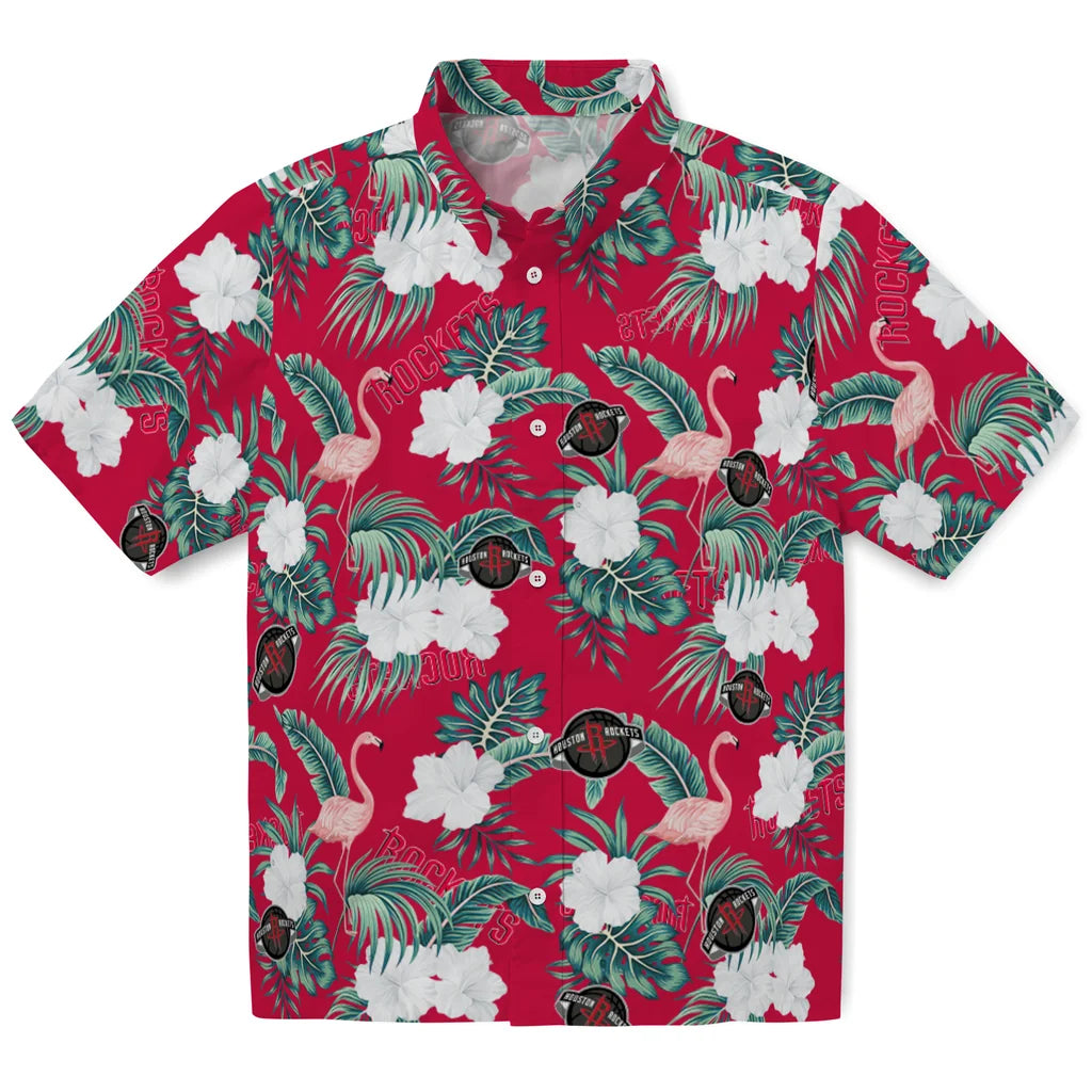 Houston Rockets Hawaiian Shirt - Flamingo and Hibiscus | Hula Hawaiian Shirts