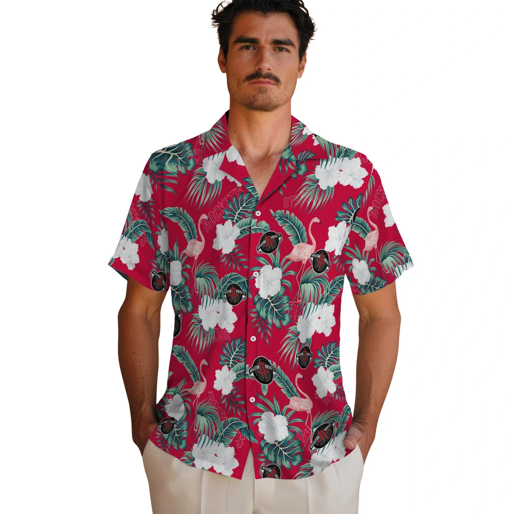 Houston Rockets Hawaiian Shirt - Flamingo and Hibiscus | Hula Hawaiian Shirts