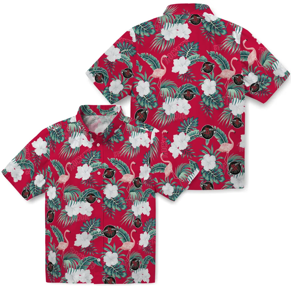 Houston Rockets Hawaiian Shirt - Flamingo and Hibiscus | Hula Hawaiian Shirts