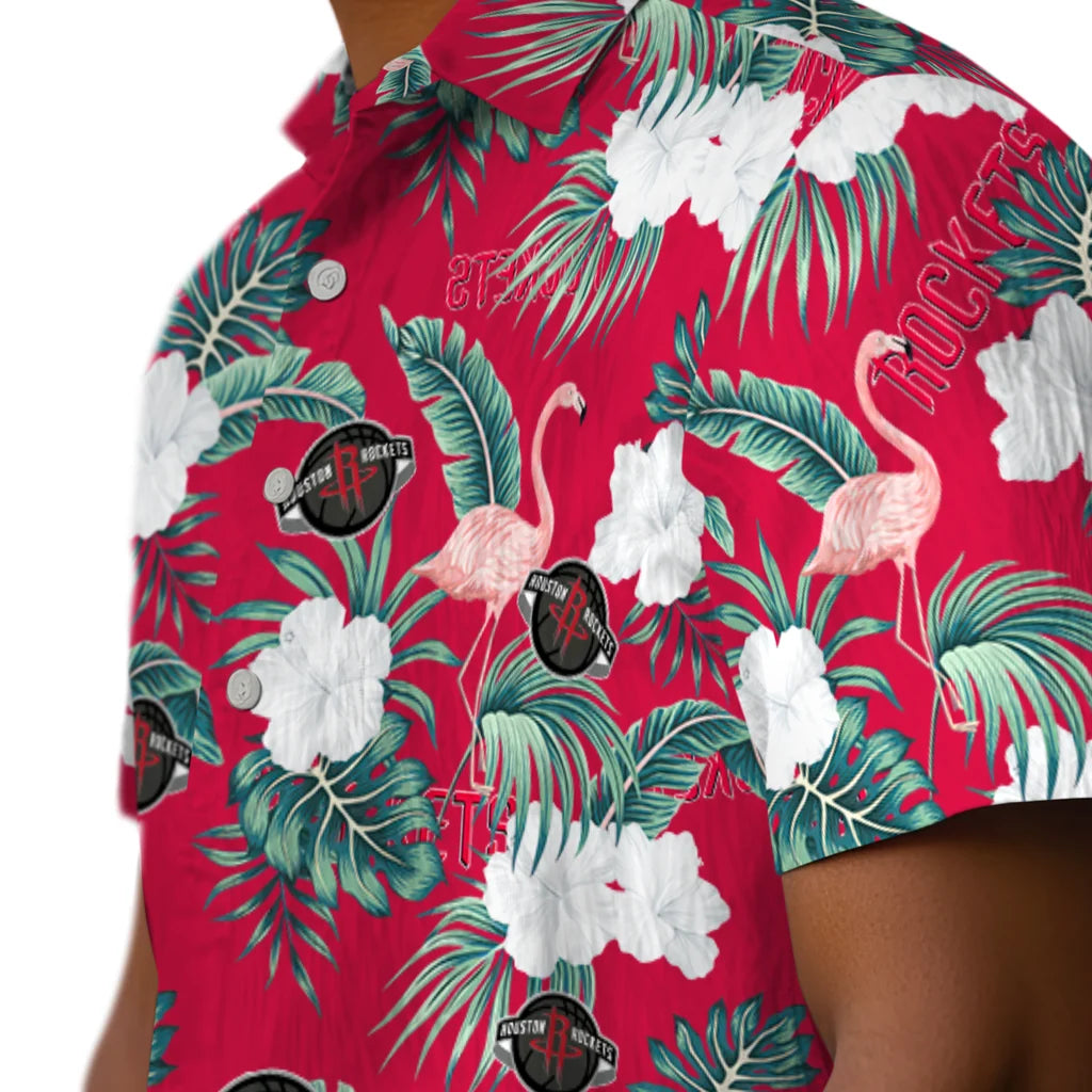 Houston Rockets Hawaiian Shirt - Flamingo and Hibiscus | Hula Hawaiian Shirts