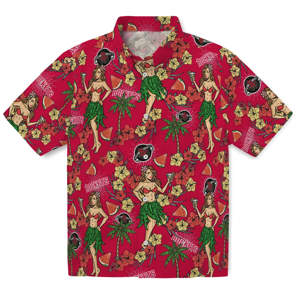 Houston Rockets Hawaiian Shirt - Hawaiian Girls Design | Hula Hawaiian Shirts