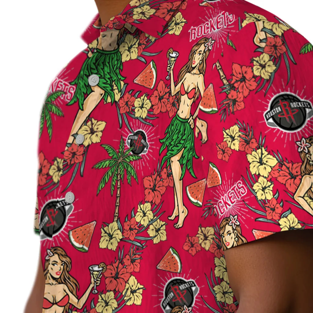 Houston Rockets Hawaiian Shirt - Hawaiian Girls Design | Hula Hawaiian Shirts