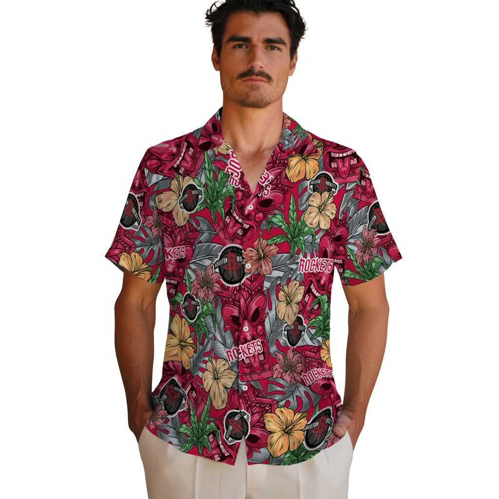 Houston Rockets Hawaiian Shirt - Hibiscus Tiki Jungle | Hula Hawaiian Shirts
