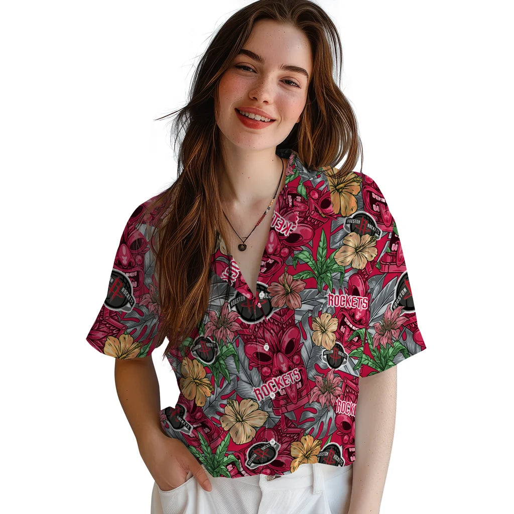 Houston Rockets Hawaiian Shirt - Hibiscus Tiki Jungle | Hula Hawaiian Shirts