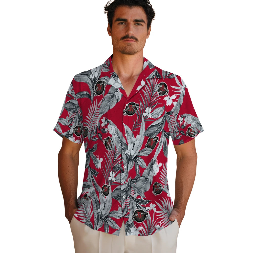 Houston Rockets Hawaiian Shirt - Palm Leaves | Hula Hawaiian Shirts