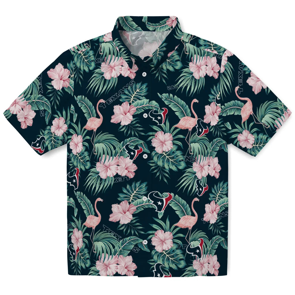 Houston Texans Hawaiian Shirt - Flamingo and Hibiscus | Hula Hawaiian Shirts