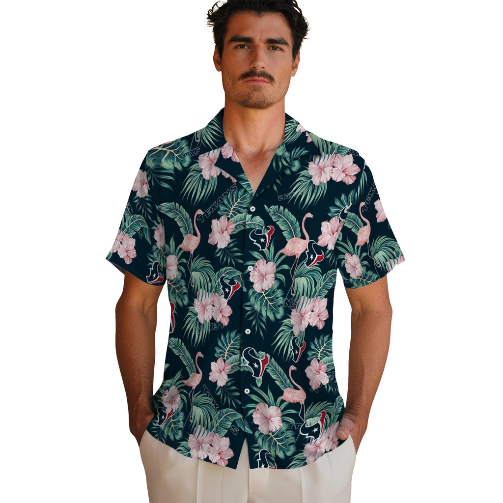 Houston Texans Hawaiian Shirt - Flamingo and Hibiscus | Hula Hawaiian Shirts
