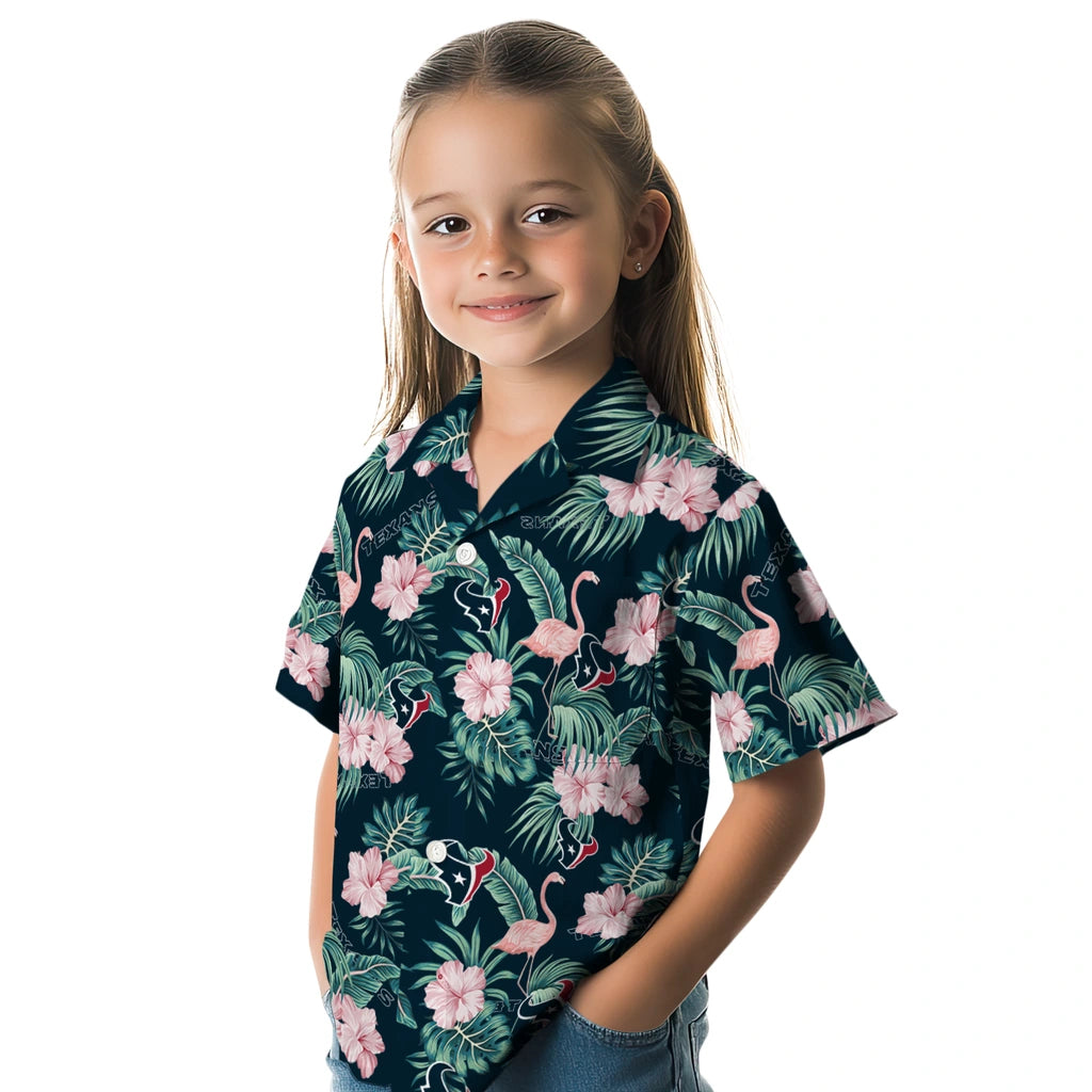 Houston Texans Hawaiian Shirt - Flamingo and Hibiscus | Hula Hawaiian Shirts