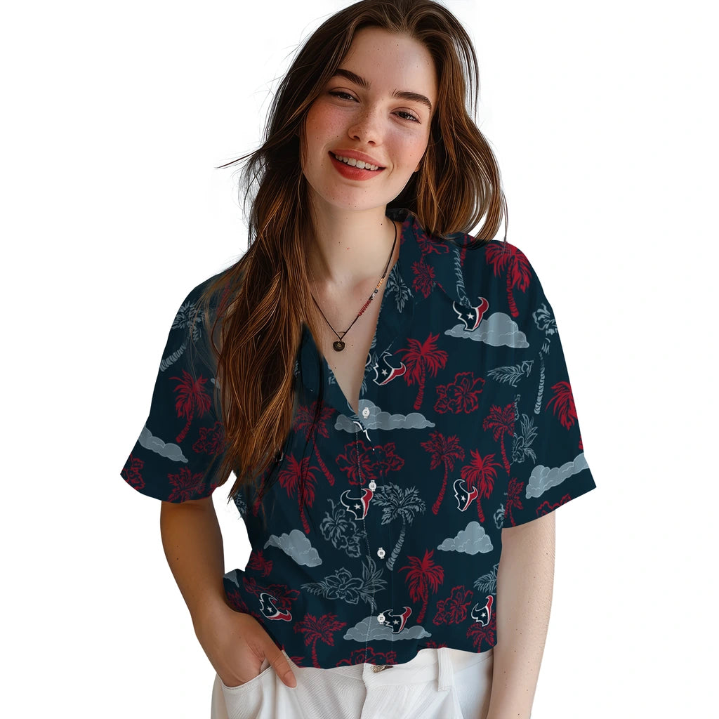 Houston Texans Hawaiian Shirt - Palm And Clouds | Hula Hawaiian Shirts
