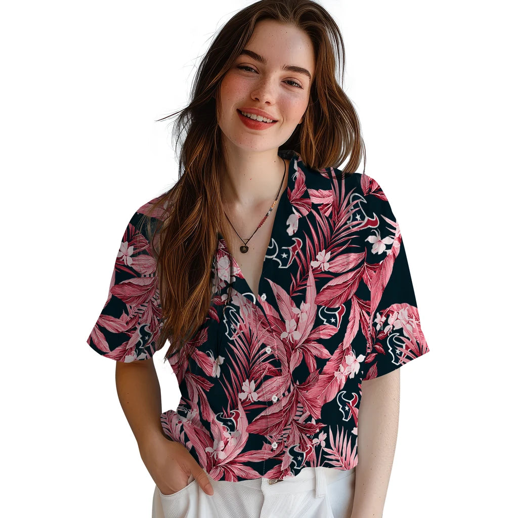 Houston Texans Hawaiian Shirt - Palm Leaves | Hula Hawaiian Shirts
