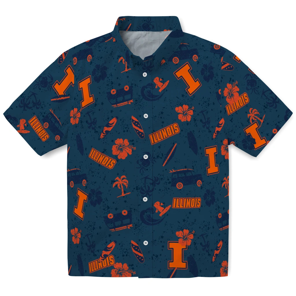 Illinois Fighting Illini Hawaiian Shirt - Beach Vibe | Hula Hawaiian Shirts