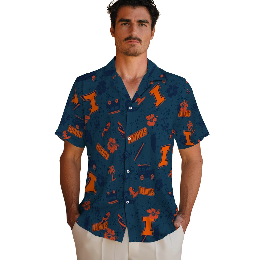 Illinois Fighting Illini Hawaiian Shirt - Beach Vibe | Hula Hawaiian Shirts