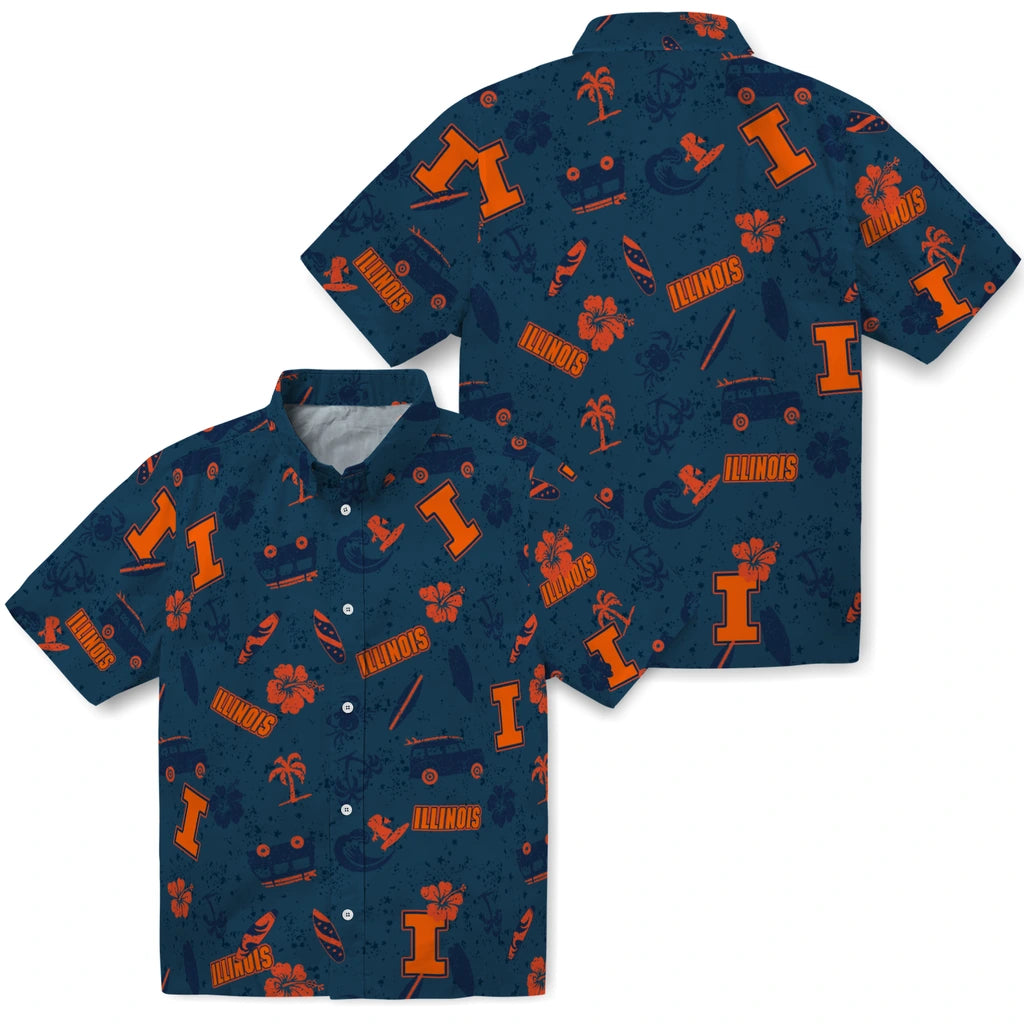 Illinois Fighting Illini Hawaiian Shirt - Beach Vibe | Hula Hawaiian Shirts