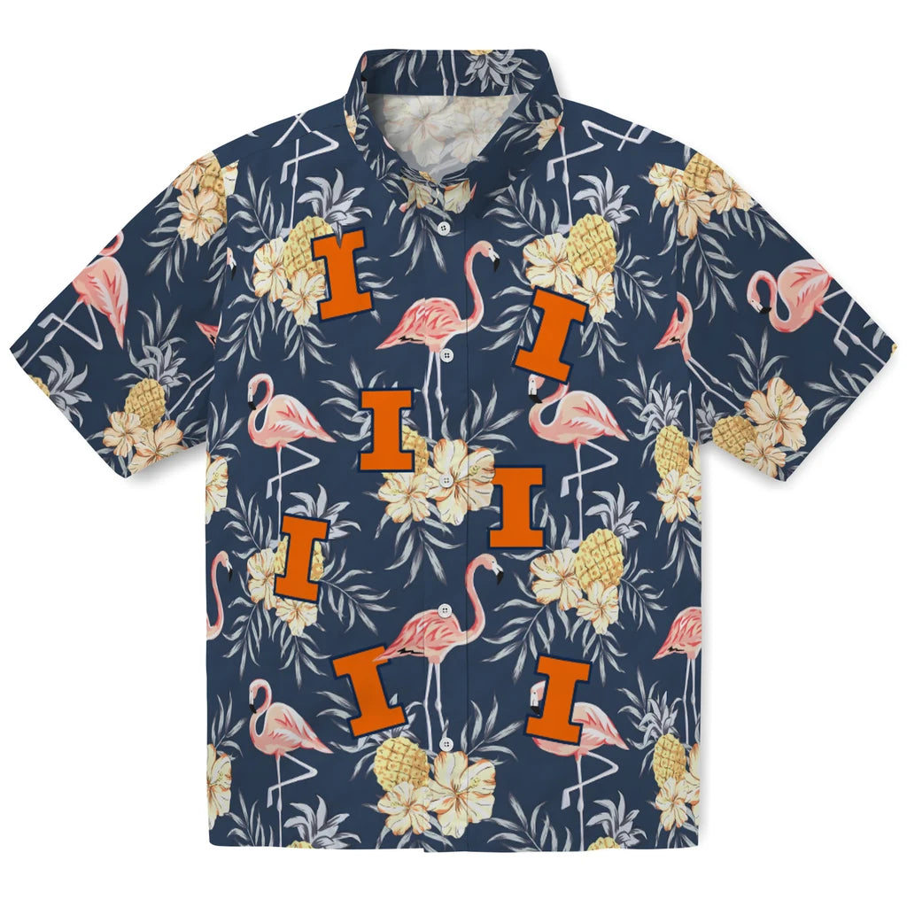 Illinois Fighting Illini Hawaiian Shirt - Flamingo Hibiscus | Hula Hawaiian Shirts