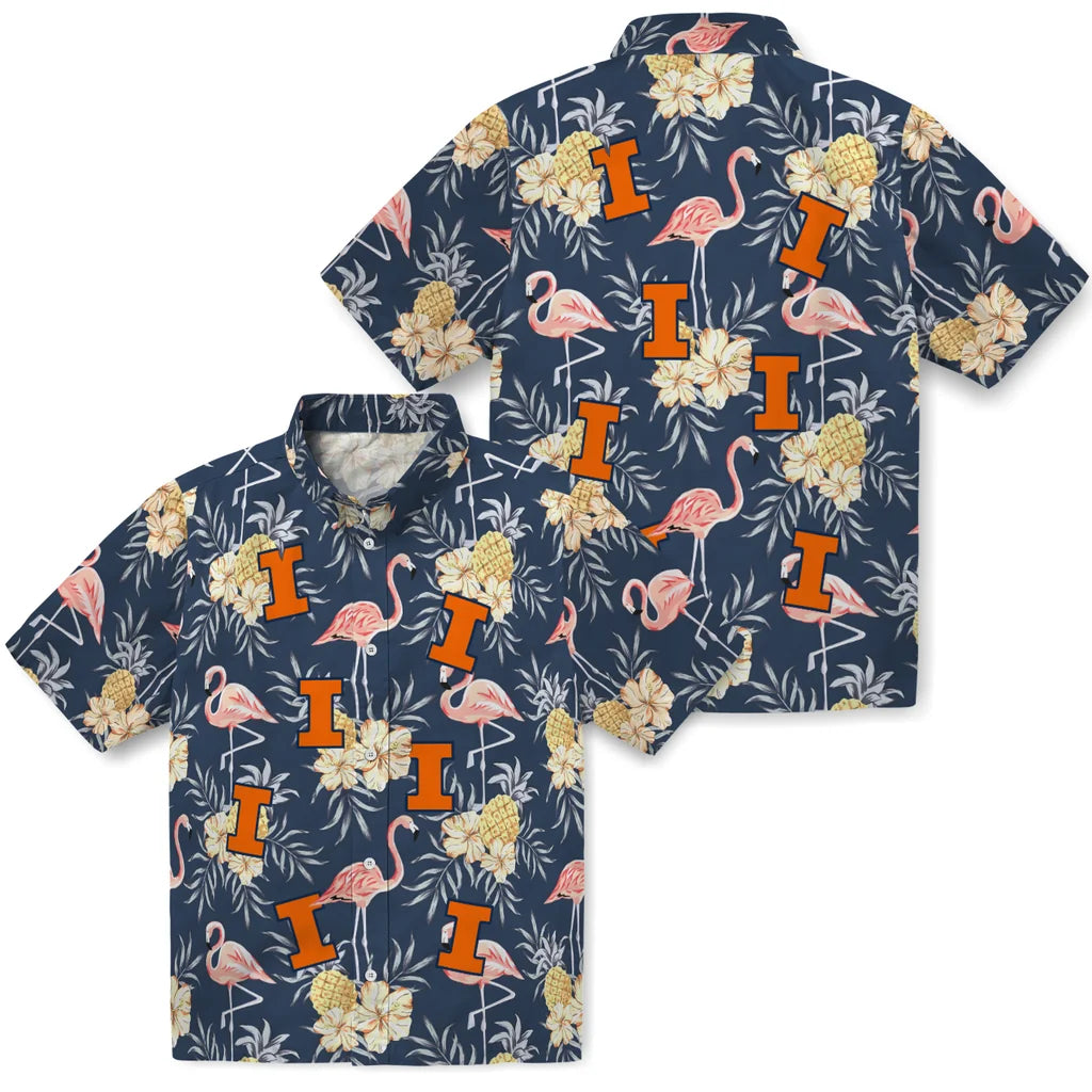 Illinois Fighting Illini Hawaiian Shirt - Flamingo Hibiscus | Hula Hawaiian Shirts
