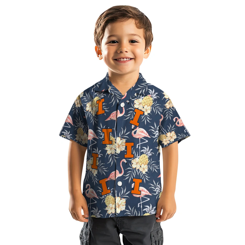 Illinois Fighting Illini Hawaiian Shirt - Flamingo Hibiscus | Hula Hawaiian Shirts