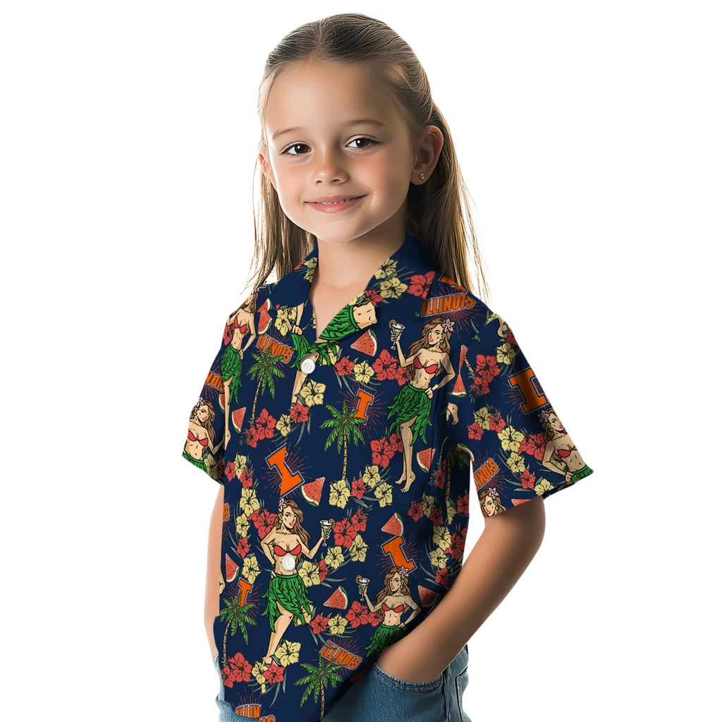 Illinois Fighting Illini Hawaiian Shirt - Hawaiian Girls Design | Hula Hawaiian Shirts