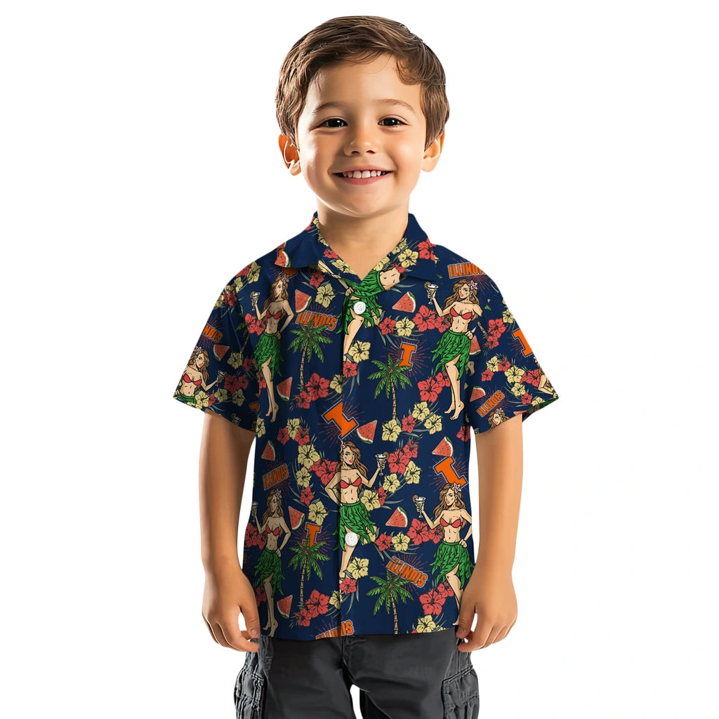 Illinois Fighting Illini Hawaiian Shirt - Hawaiian Girls Design | Hula Hawaiian Shirts