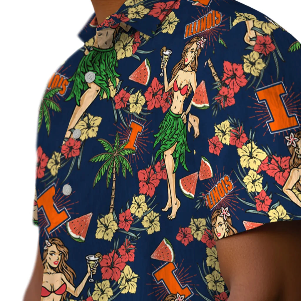 Illinois Fighting Illini Hawaiian Shirt - Hawaiian Girls Design | Hula Hawaiian Shirts