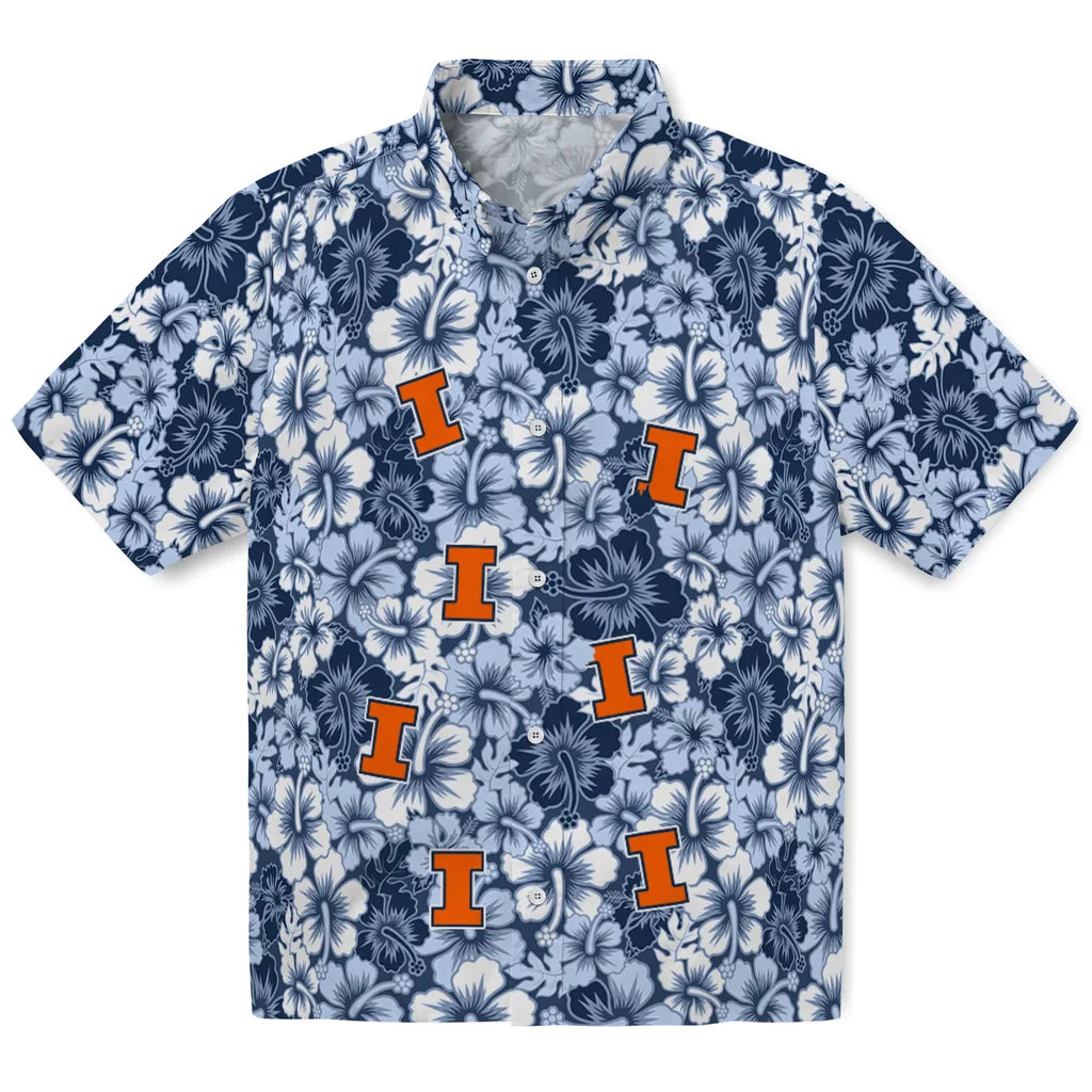 Illinois Fighting Illini Hawaiian Shirt - Hibiscus Blooms | Hula Hawaiian Shirts