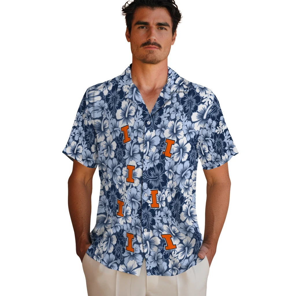 Illinois Fighting Illini Hawaiian Shirt - Hibiscus Blooms | Hula Hawaiian Shirts