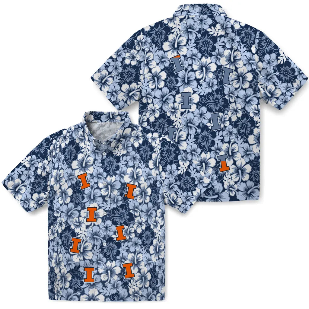 Illinois Fighting Illini Hawaiian Shirt - Hibiscus Blooms | Hula Hawaiian Shirts