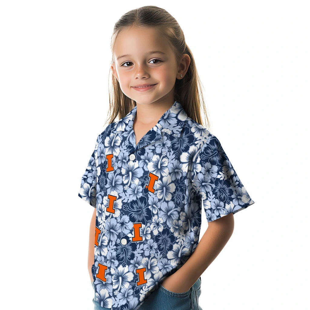 Illinois Fighting Illini Hawaiian Shirt - Hibiscus Blooms | Hula Hawaiian Shirts