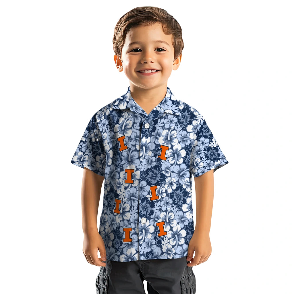 Illinois Fighting Illini Hawaiian Shirt - Hibiscus Blooms | Hula Hawaiian Shirts