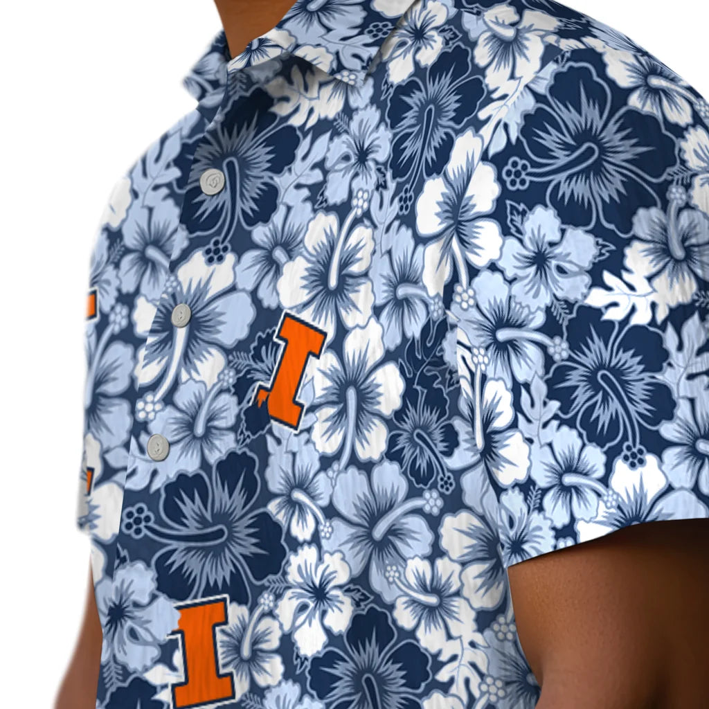 Illinois Fighting Illini Hawaiian Shirt - Hibiscus Blooms | Hula Hawaiian Shirts