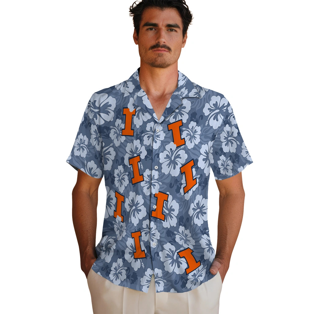 Illinois Fighting Illini Hawaiian Shirt - Hibiscus Cluster | Hula Hawaiian Shirts